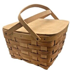 VTG Basketville Picnic Cake Pie Basket w/ Shelf Insert & Lid Double Swing Handle